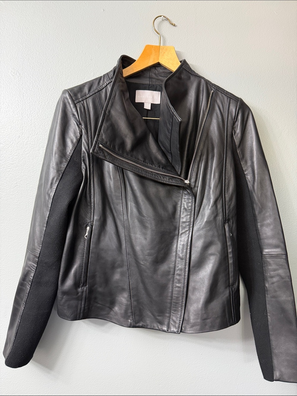 Chelsea 28 Black Leather Moto Jacket - Women’s Asymmetric Zip medium